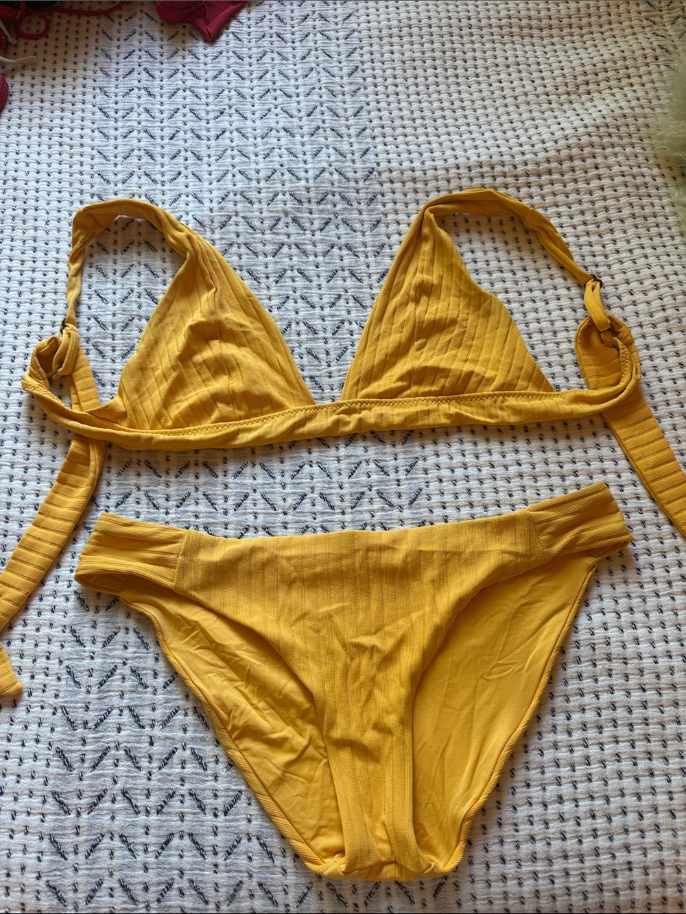 Becca Mustard Yellow Ribbed Bikini Set